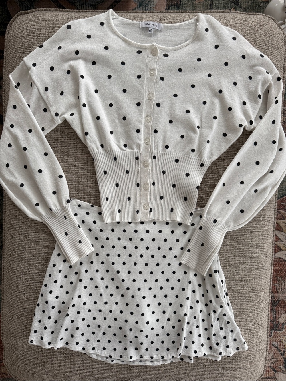 Love Tree Black White Polka Dot Cardigan Skort Set M/S